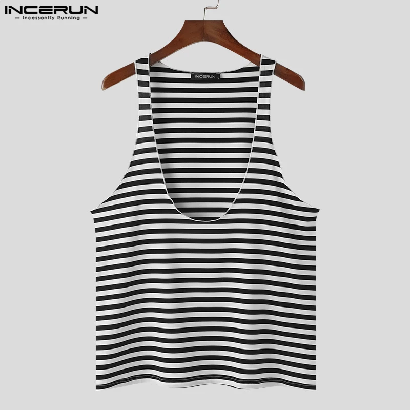 INCERUN Tops 2024 American Style Men Black&White Striped Simple Design Vests Summer Casual Streetwear Sleeveless Tank Tops S-5XL