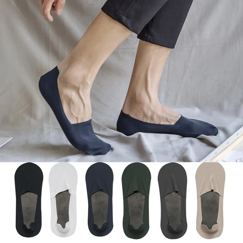 3 Pairs Summer Casual Men Socks Invisible Thin Low Cut Sock Breathable No Show Silicone Non-slip Sock Cotton Bottom Absorb Sweat