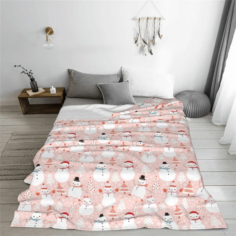 Christmas blanket snowman pink sofa flannel living room sofa travel office blanket 80inx60in