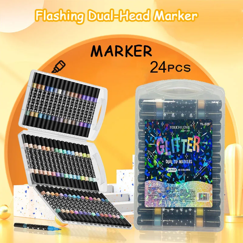 

Glitter Metallic Markers Extra-Fine Tip Glitter Acrylic Paint Markers Water-based Ink Glitter Pens for Adults DIY Crafts Making