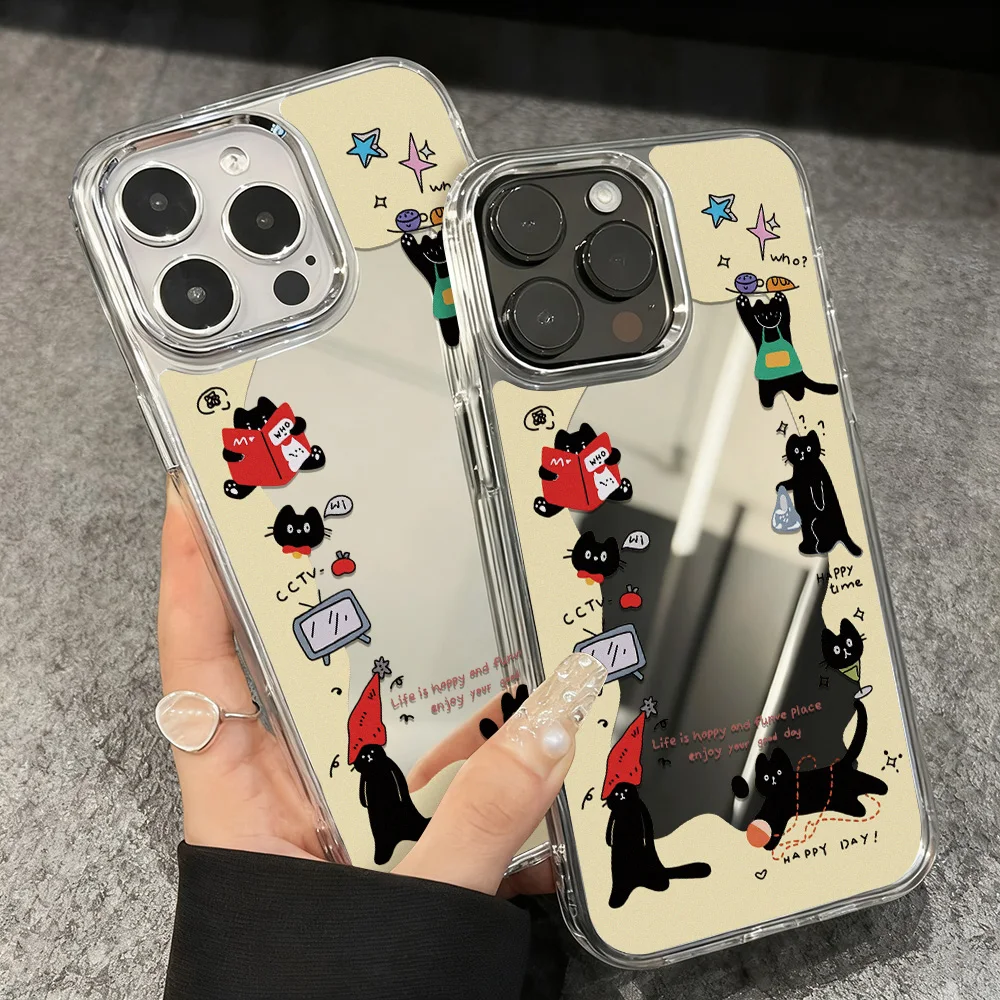 Luxus Katze Tier Make-Up Spiegel Telefon Fall Für iPhone 13 17 Pro Max 16 11 15 14 12 Air 16promax 17promax 15promax Funda Abdeckung