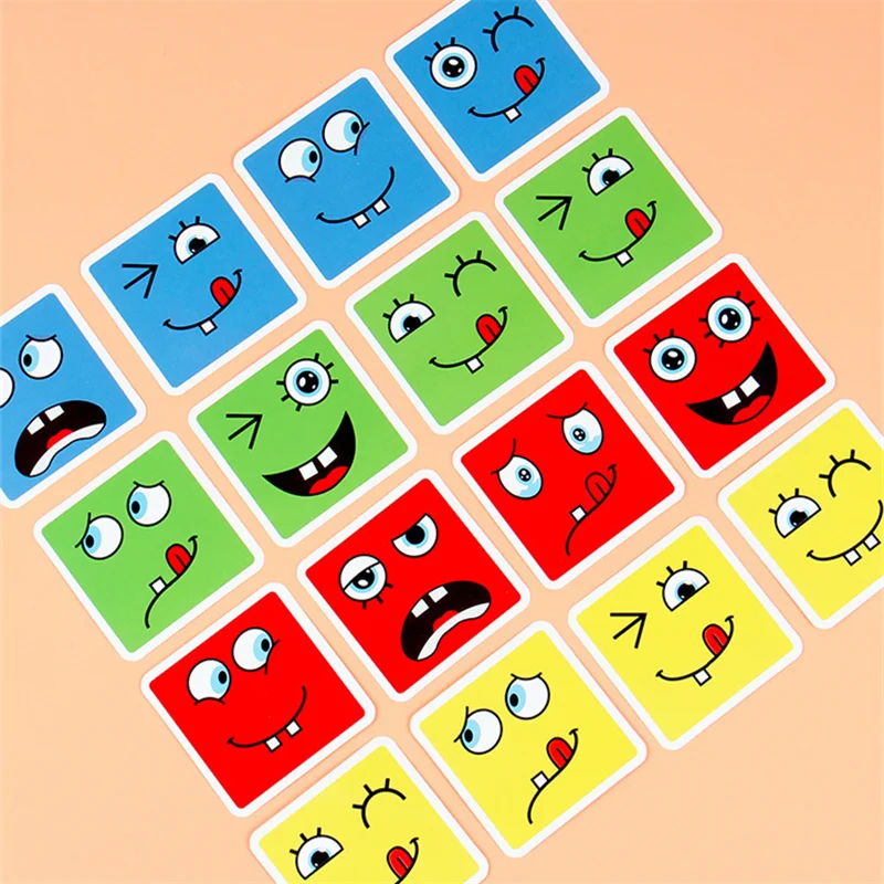 Cube Table Games Educational Toys Face Blocks Cube Building Block Puzzle Interactive Board Game Challenge Learn Emoticon