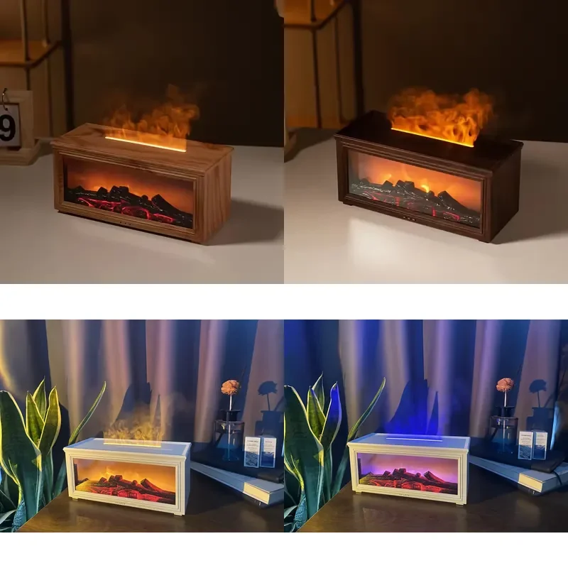 for Remote Control 3D Flame Air Humidifier 280ml Simulated Fireplace Aromatherapy Diffuser with Colorful LED Lights Wholesale