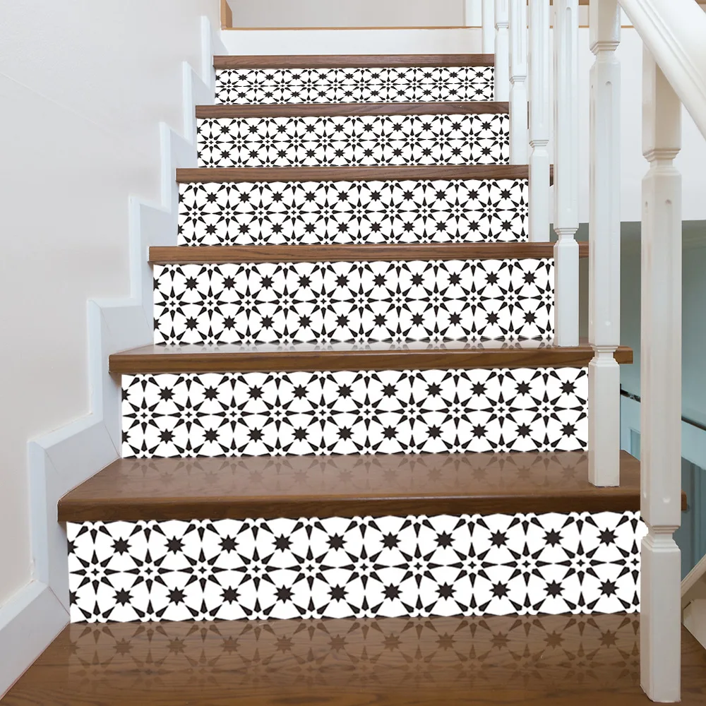 

Shangyi SPT140 Oil-resistant Floor Tiles Kitchen Wall Stickers Self-adhesive Home Black And White Mosaic Stair Decals