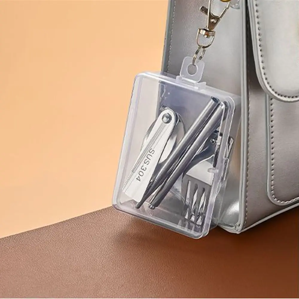 مجموعة أدوات مائدة محمولة مدمجة مقاومة للصدأ وقابلة للفصل وأدوات مائدة قابلة للطي متعددة الوظائف مع صندوق تخزين #4