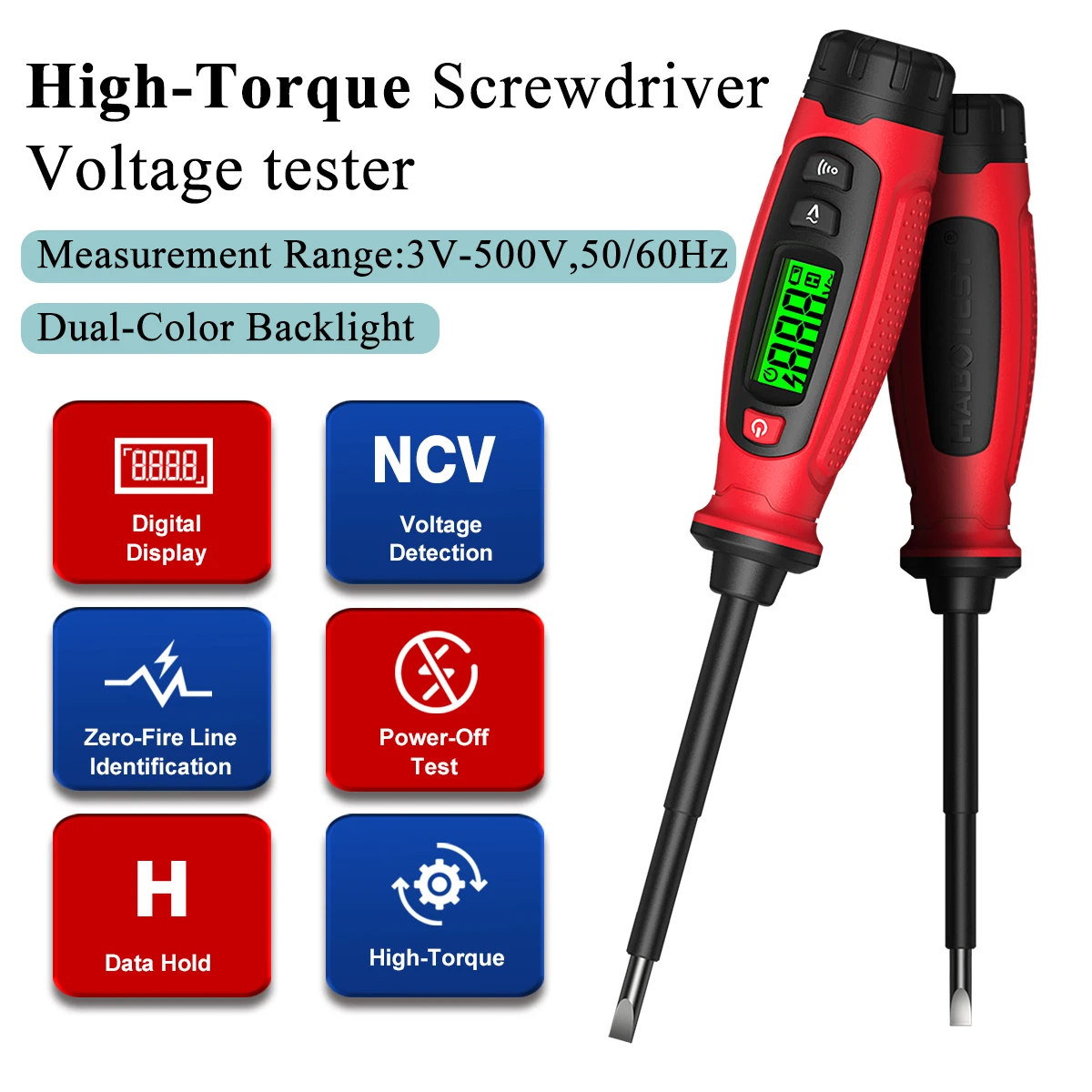 HT95B Screwdriver Voltage Tester Non-contact Induction Test Pen Voltage Tester 3-500V Electrical Pen with Dual-Color Back-light