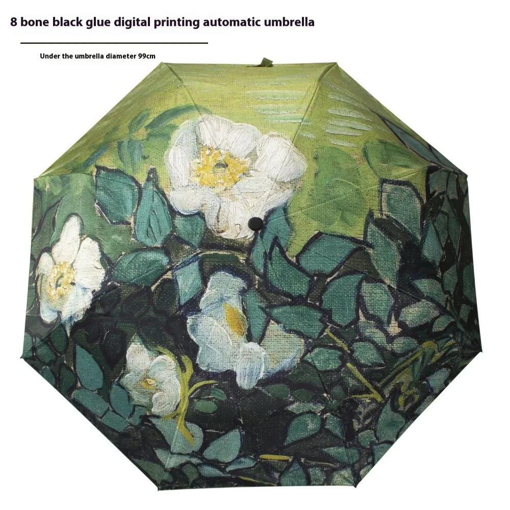 Van Gogh Oil Painting Automatic Umbrella Small Fresh Vinyl Umbrella Fashionable Portable Travel Parasol Small Portable Umbrella