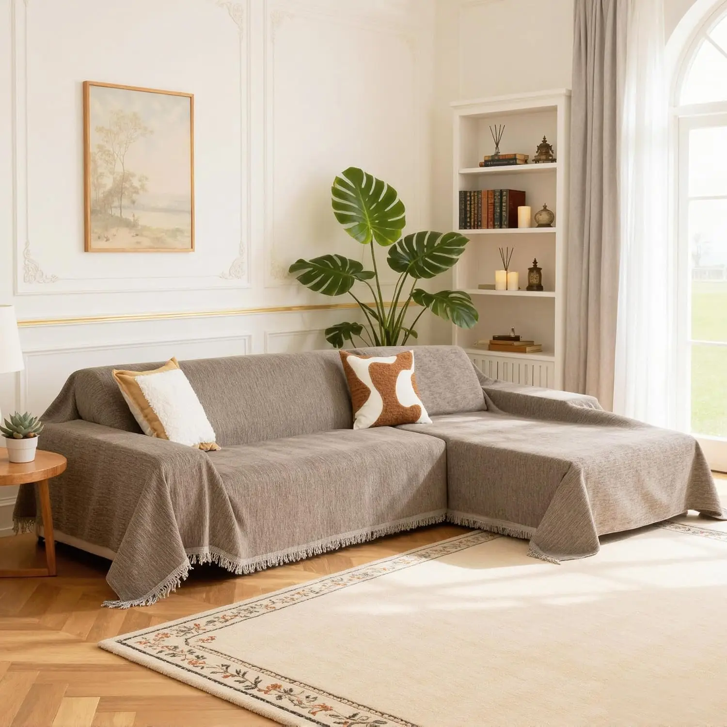 XX Large Chenille Sectional Sofa Covers Washable Sand L Shape Couch Protectors