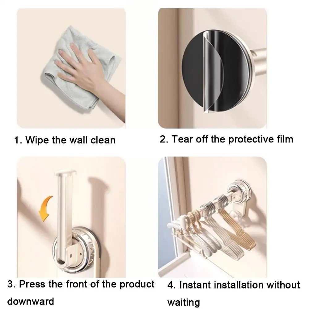 Punch-free Suction Cup Clothes Hanger Wall Mounted Foldable Clothes Drying Rack Plastic Expandable Balcony Hanging Rack