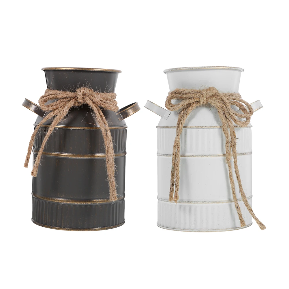 

2 pcs Mini Vase Decor Iron Flower Pot Vintage Rustic Jugs Metal Tin Buckets Waterproof Home Desk Bedroom Living Room Garden