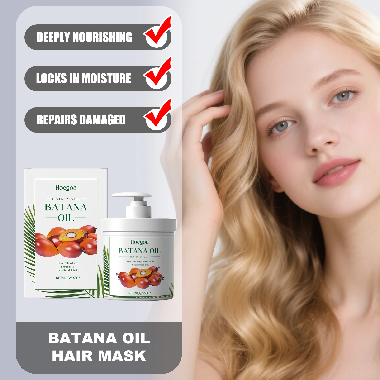 

HOEGOA 100 г маска для волос с маслом батана, глубоко увлажняет, восстанавливает разглаживает поврежденные волосы, восстанавливает вьющиеся волосы, естественный блеск, питает корни