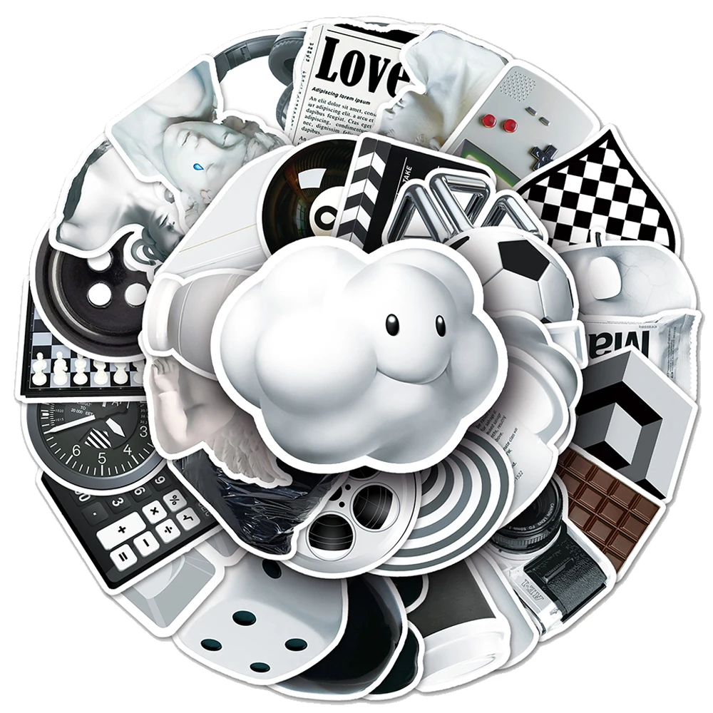 

10/30/50pcs INS Style Black White Simple Art Stickers Aesthetic Graffiti Decals Notebook Suitcase Phone Cartoon Pattern Sticker