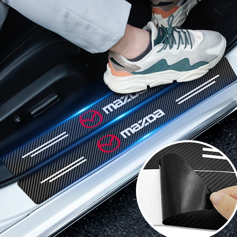 4Pcs Carbon Fiber Car Door Sill Protector Threshold Stickers For Mazda Axela 3 626 Folding M3 CX5 RX8 2018 CX 2 BL MX30