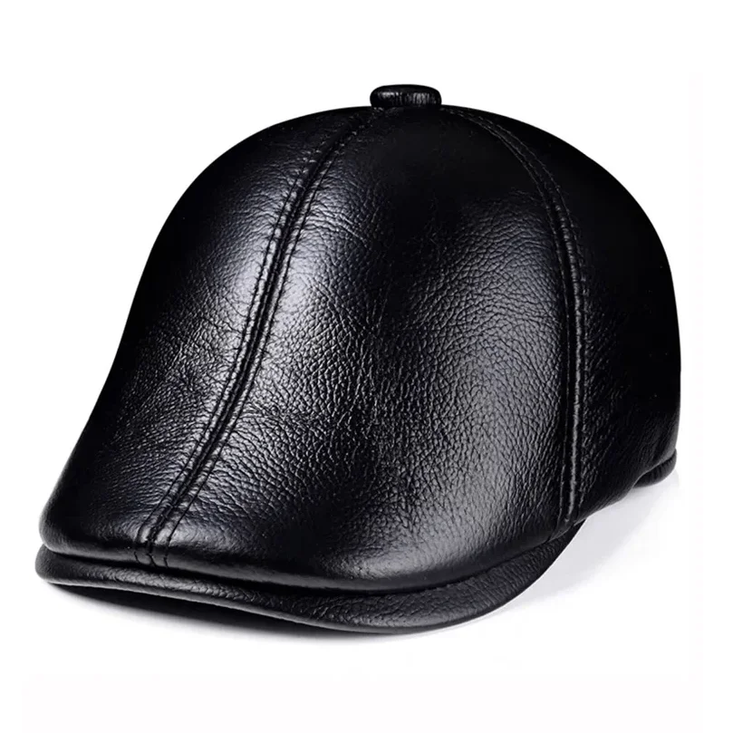 Bérets Bec de Canard Coupe-Vent en Cuir group pour Homme, Casquette Chaude en Peau de Vache, Protection des Oreilles, Chapeaux de Proximité Masculine