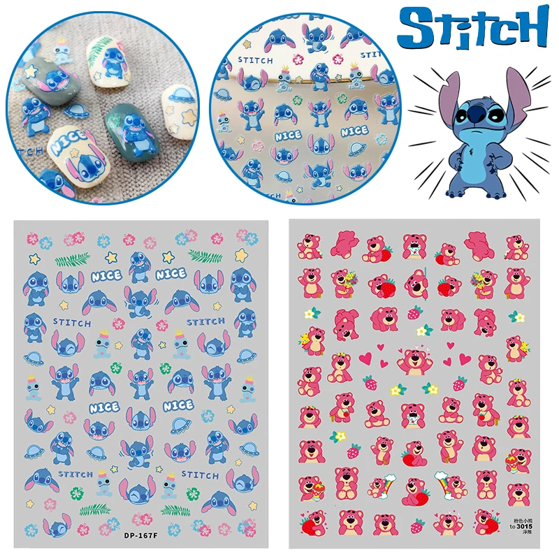

Disney Stitch Lotso Cartoon Nail Stickers Anime 5D Creative Relief Art Decoration Nail Decal Waterproof Finger Toe Nails Sticker