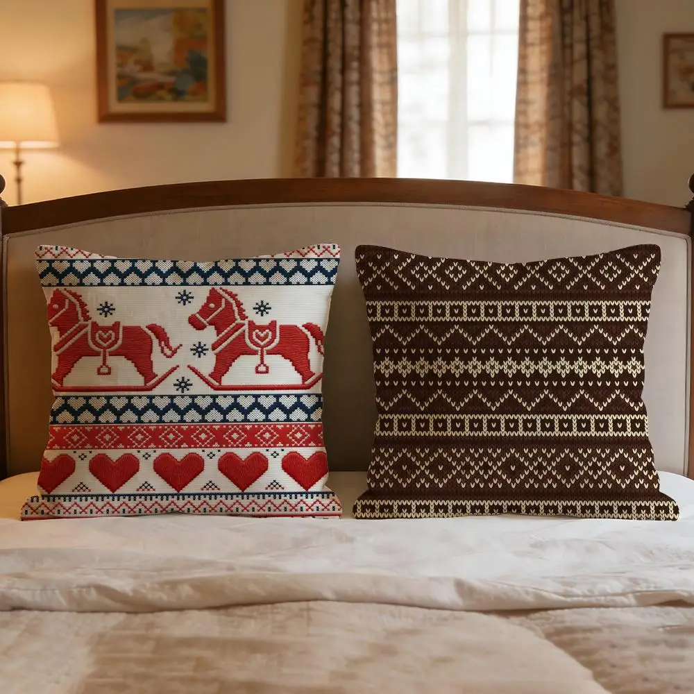 Pattern Fair Isle Pattern Cushion Cover 4Pcs Decorative Covers Soft Cushion Case for Sofa Couch Decor 40x40 45x45 Pillowcases