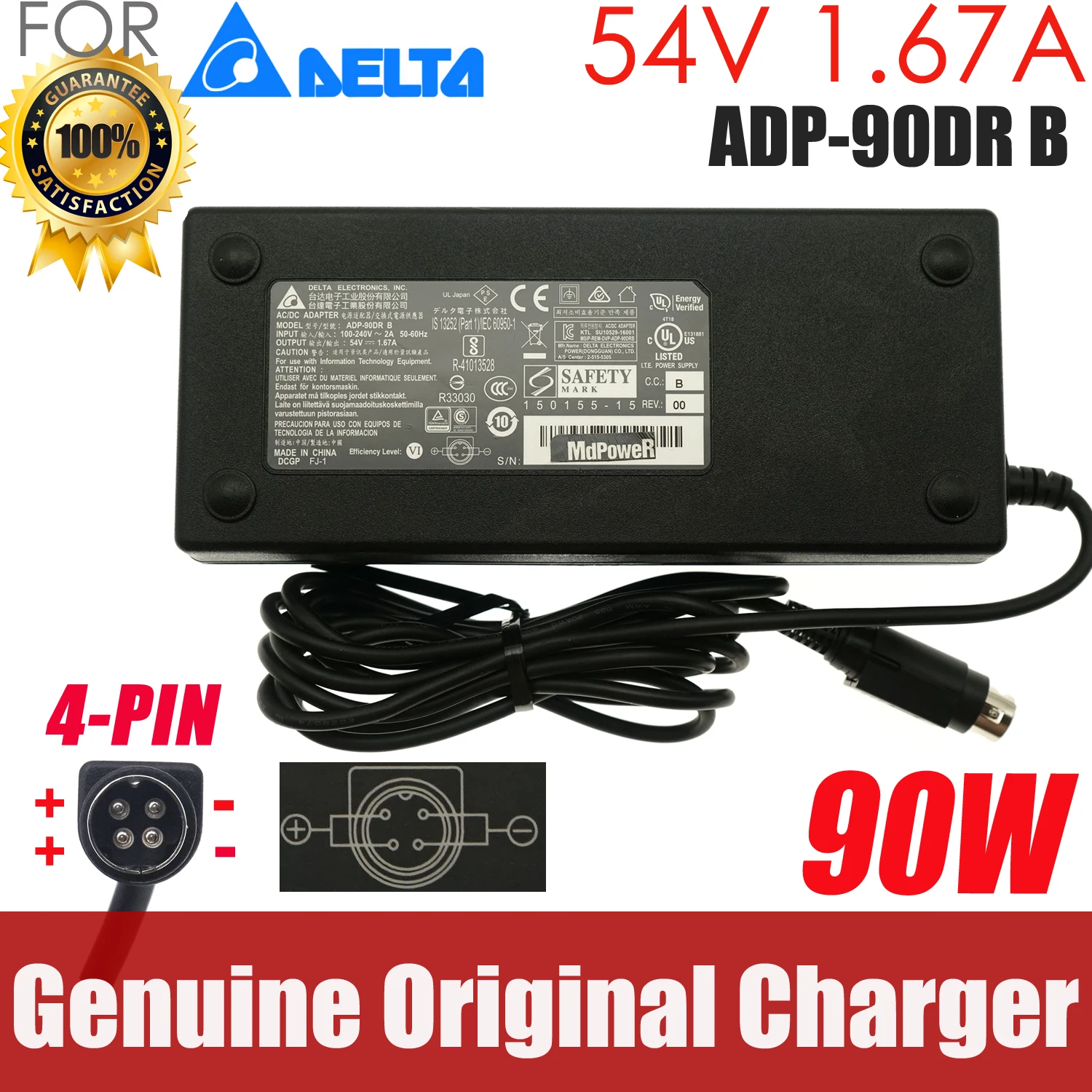 Genuine Delta ADP-90DR B AC Adapter 54V 1.67A 90W 4PIN Power Supply FOR CISCO RV260P  SG350-10P SG250-10P SF352 H3C WX2510H-PWR