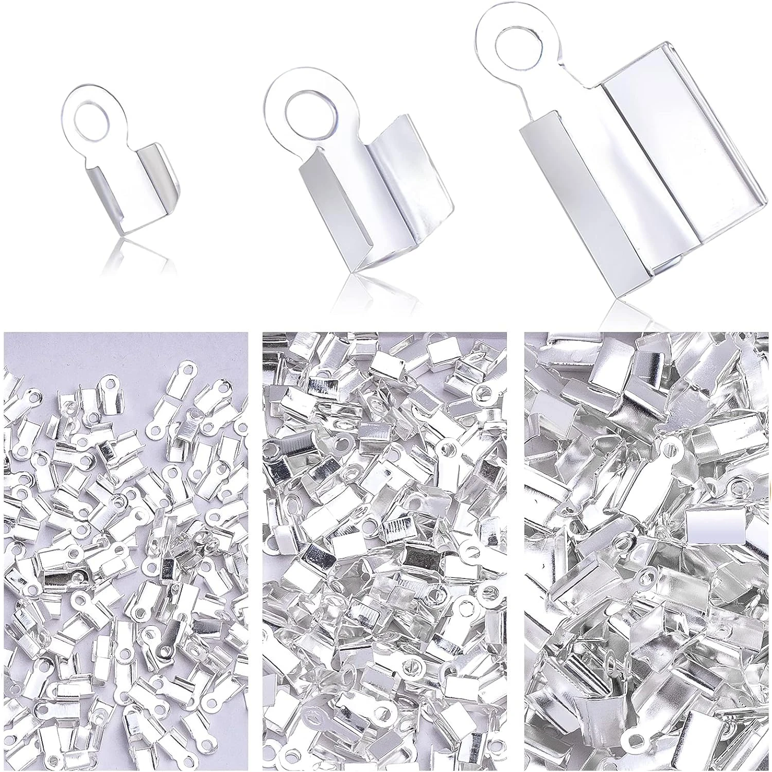 

600pcs Fold Over Cord Ends Metal Cord Crimp End Tips Fold-Over End Caps Leather Ribbon Ending Clasp Tips Jewelry Connector