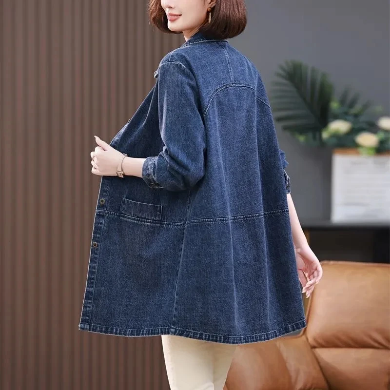 Medium long Denim Jacket For women Spring Autumn 2026 New Fashion Korean version Soft Loose Casual Versatile Denim Shirt Female