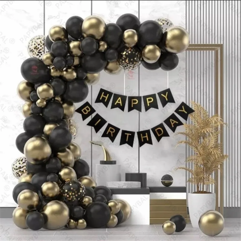 

94pcs Black Balloons Arch Garland Kit Chrome Gold Latex Balloons Hapyy Birthday Banner For Birthday Party Decoration Supplies