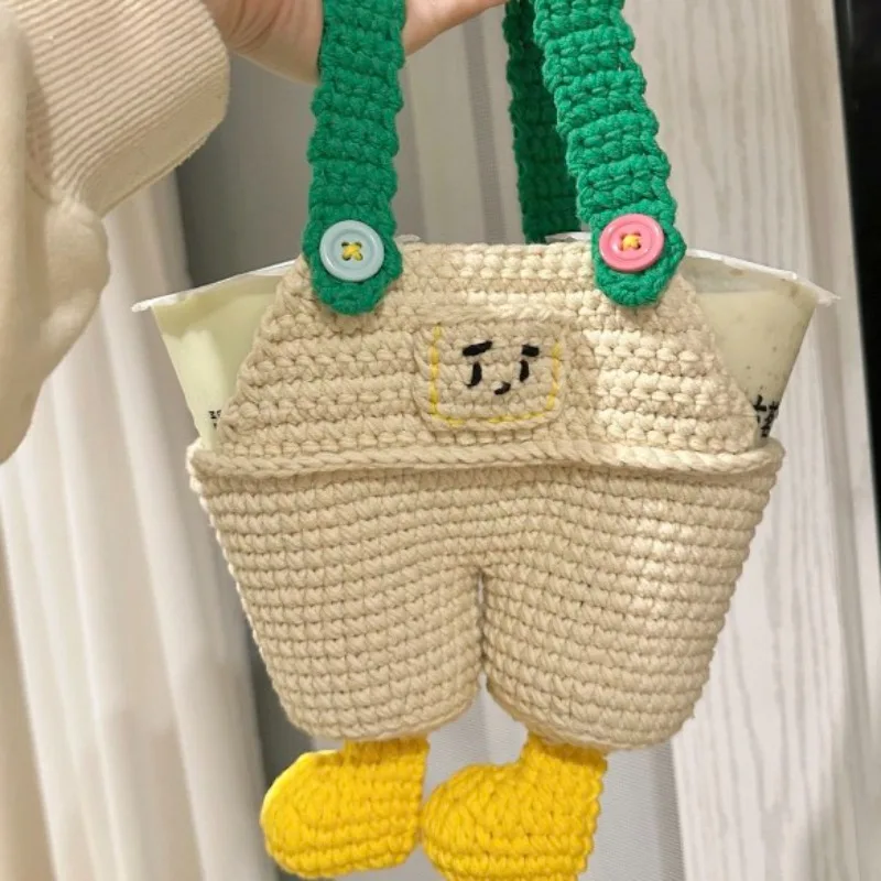 Hand-Woven Ancient Tea Suspender Pants Milk Tea Bag Cute Portable Homemade Wool Ball Material Package