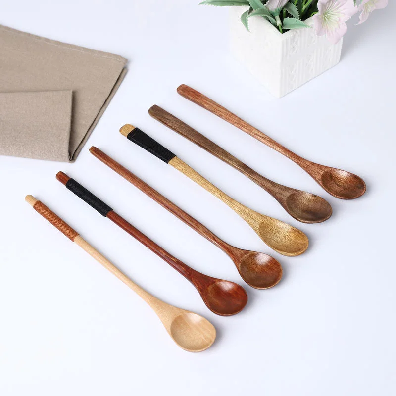 1pcs Long Handle Coffee Spoon Natural Creative Solid Wood Tableware Stir Stick Milk Tea  Honey Wooden  Kitchen Tools