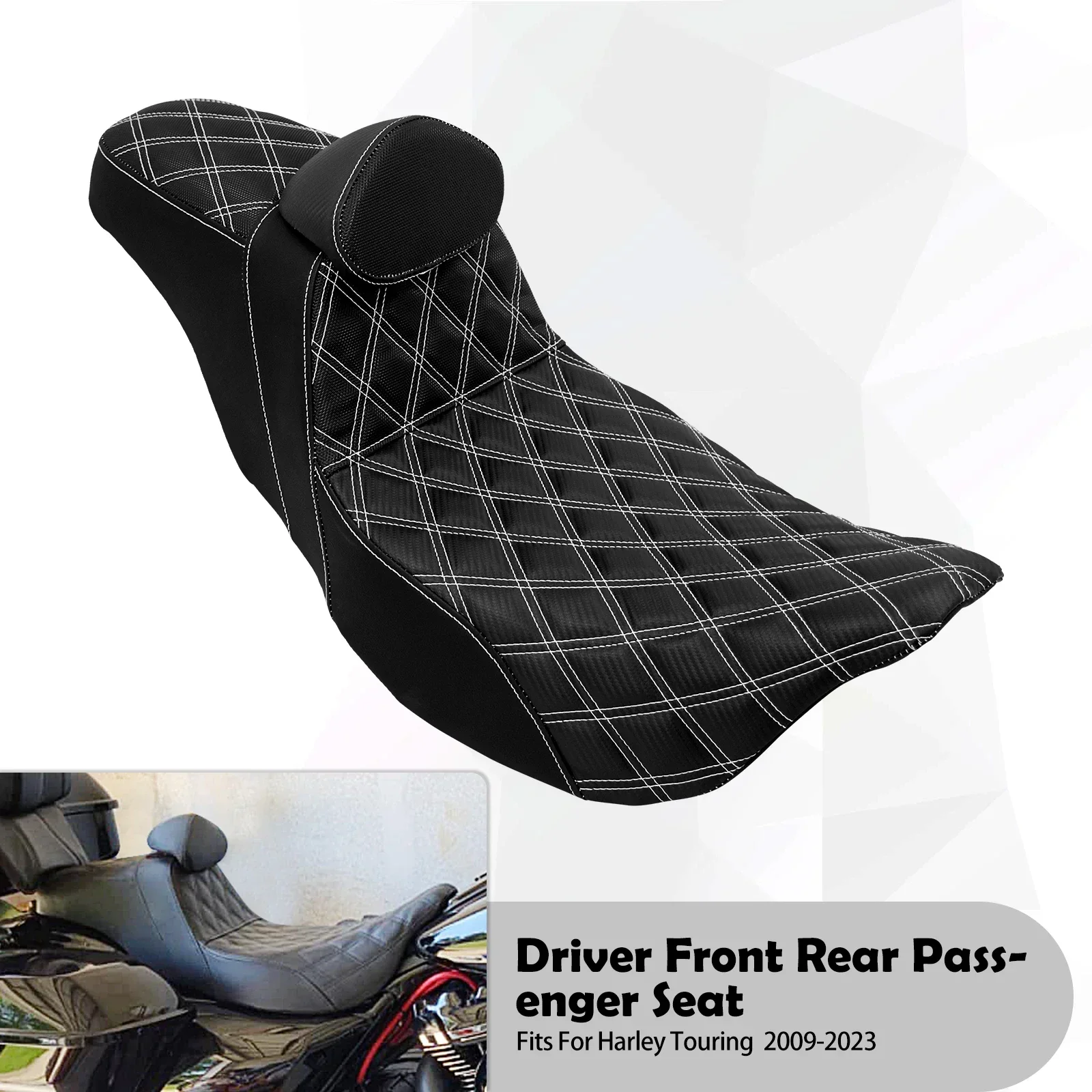 2-Up Motorrijder Passagiersstoel Met Verstelbare Rugleuning Kussen Voor Harley Touring Electra Road Glide 09-23 Lederen Zetel - afbeelding 1