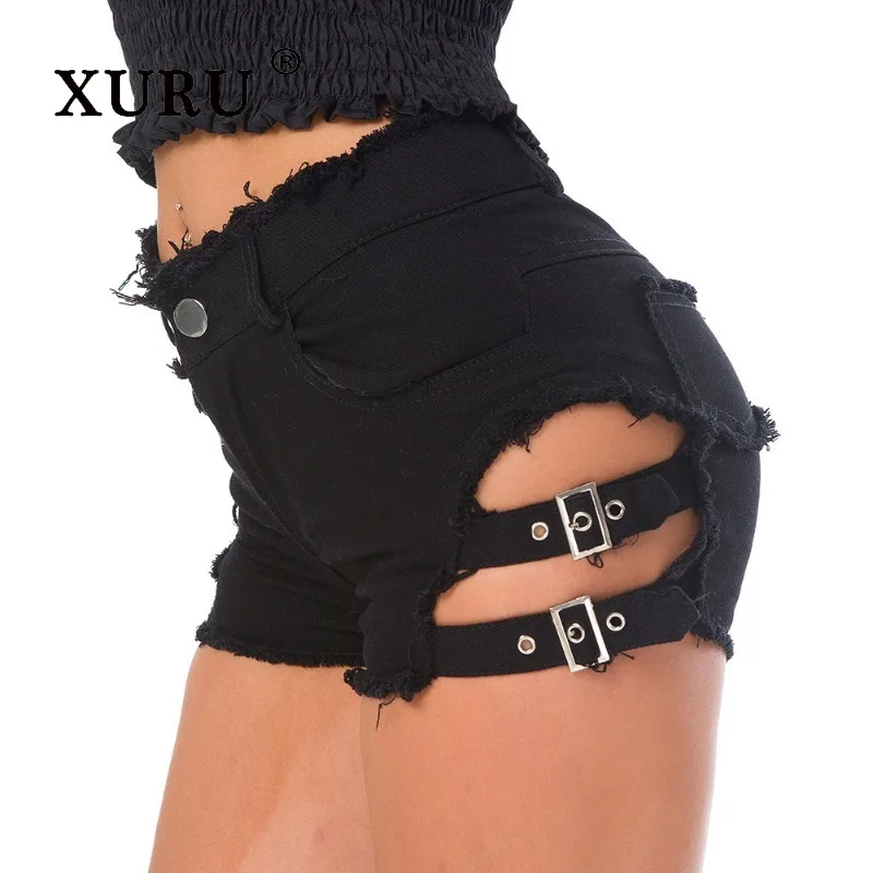 XURU - European and American New Women's Clothing Letter Sexy Jeans, Summer Bar Spicy Girl Ripped Denim Shorts Hot Pants