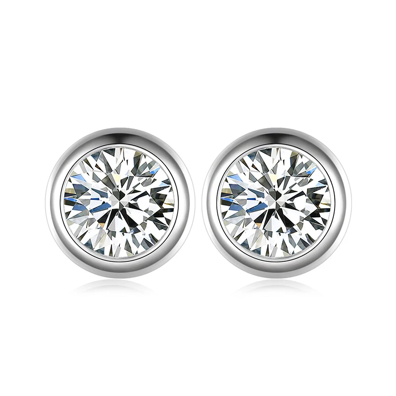 1Pair S925 Sterling Silver Moissanite Paved Hip Hop Bling Ice Out Round Stud Earrings for Men Women Unisex Rapper Jewelry