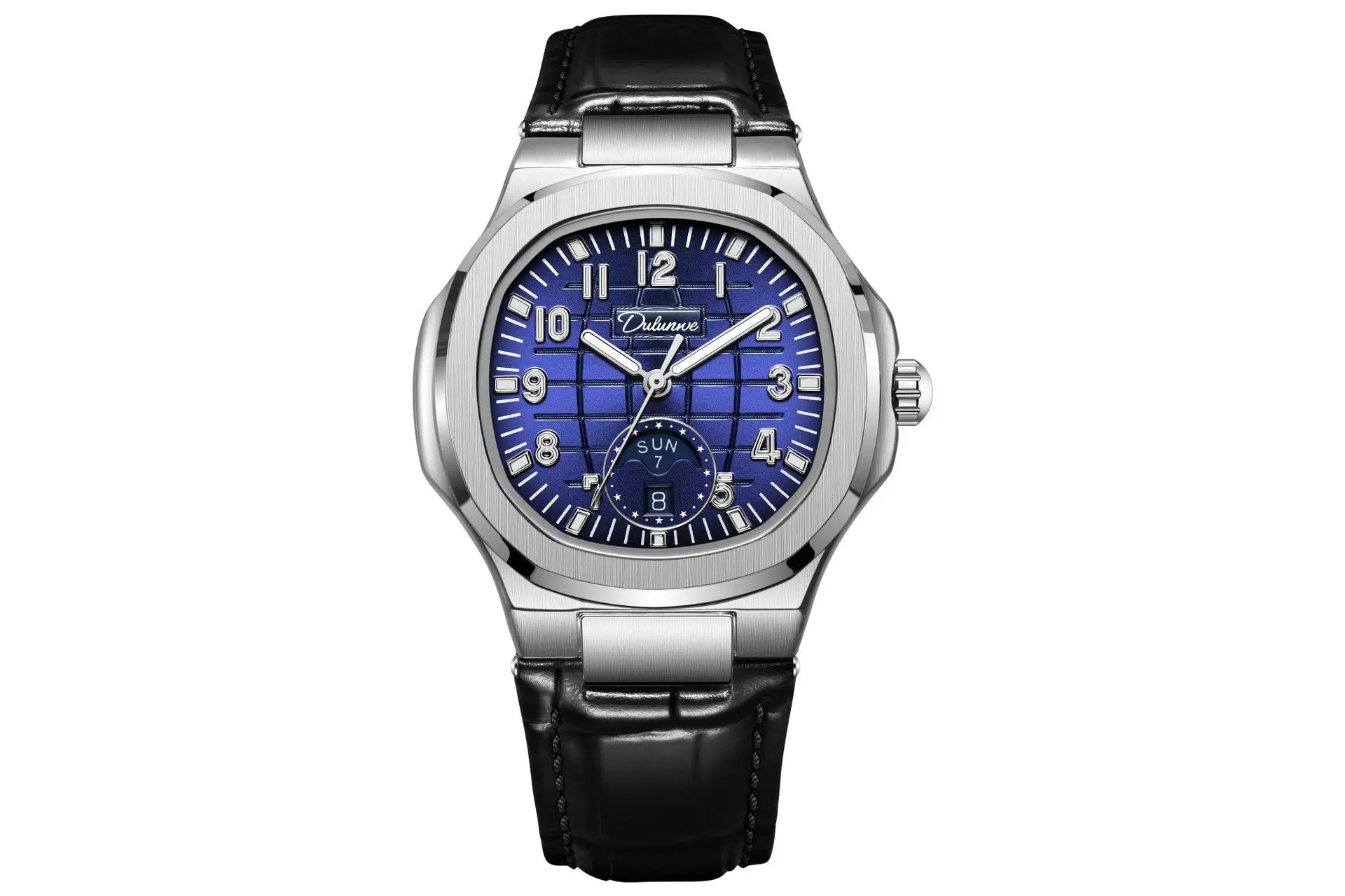 New Wristwatch Grid Grenade Genuine Leather Round Automatic Mechanical with Waterproof Luminous Butterfly Clasp for Men Watch