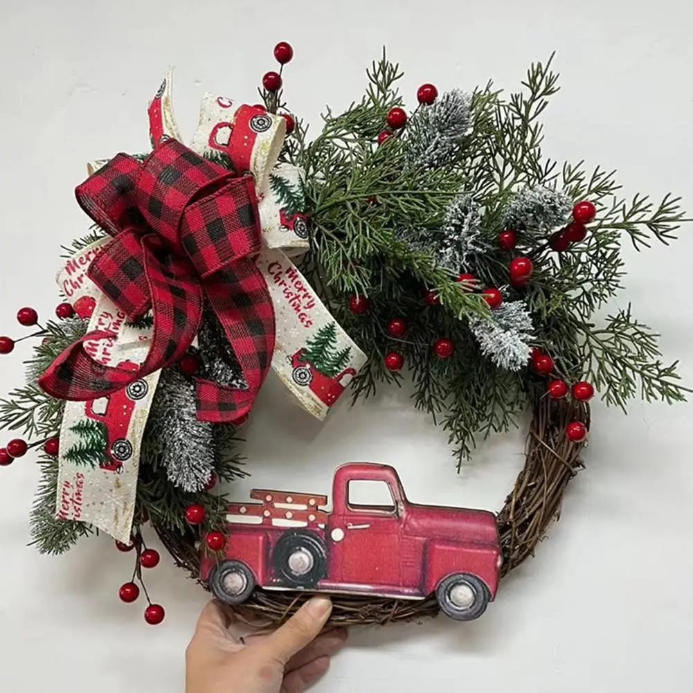 

Christmas Wreath with Bowknot Artificial Wreath Decoration Festive Truck Christmas Wreath Reusable Indoor Outdoor Holiday