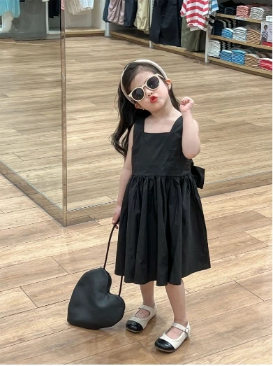 

Girls Skirt 2025 Spring and Summer New Childrens Wear Korean Style Baby Girls Bow Cute Halter Dress Casual Simple Daily