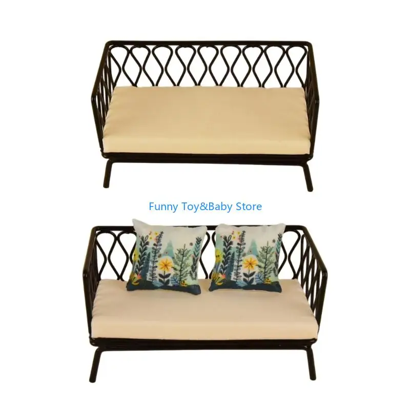 

Realistic Miniature Wrought Iron Sofa Model Figure For 1/12 Doll House Decoration Living Room Scene Furnishing Furniture C90B