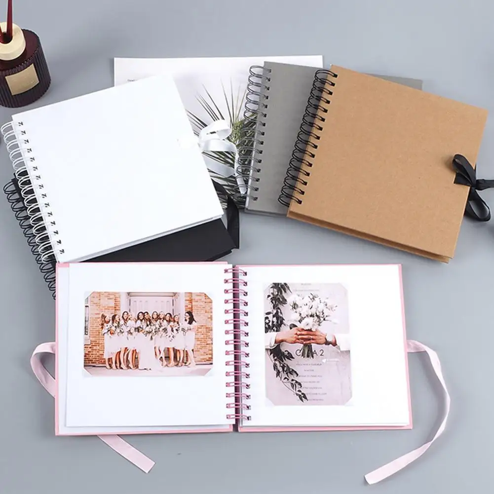 8 Inch Photo Album with 40 Sheets Loose-Leaf Scrapbook with Metal Coil Loose-Leaf Binding 360° Flat Lay Handmade Memory Album