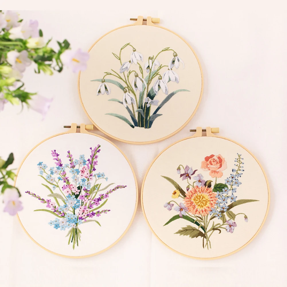 Full Range Embroidery Kit Flower Bouquet Pattern Embroidery For Starter Embroidery Kit With Full Tools Materials For Beginner
