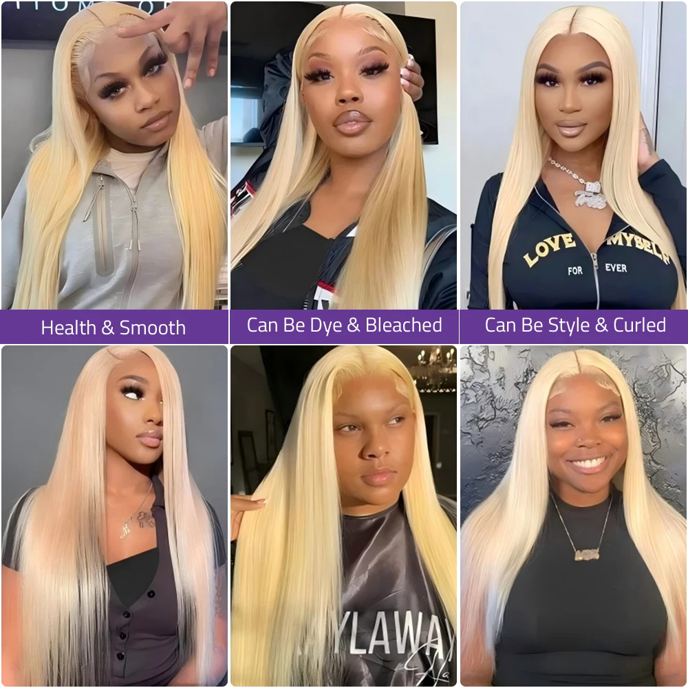 36インチ 613ストレート 13x6 HDハニーブロンド レースフロント 人毛ウィッグ ブラジリアン 13x4 カラーレースフロントウィッグ 女性用 200密度