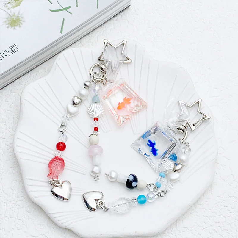 Creative Cute Shell Little Goldfish Mobile Phone Strap Fashion Keychain Phone Lanyard Pendant Kawaii Hanging Ornament Gifts