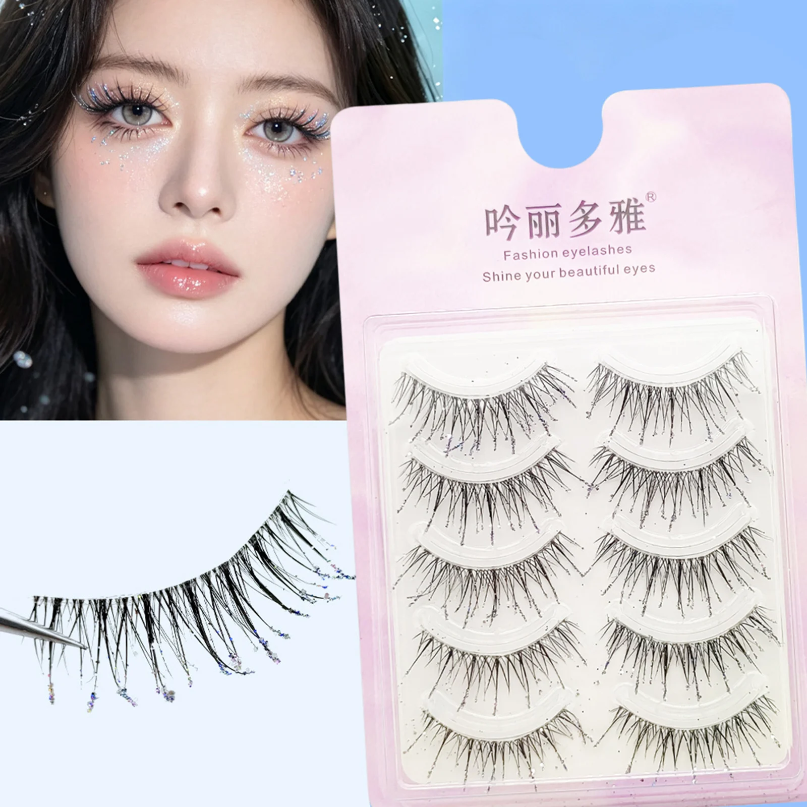 Thai Style Mermaid False Crushed Diamond Desings Full Strip Eyelashes Curling Long Lasting Lashes Fairy Dialy Makeup Tools