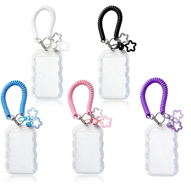 Porte-carte d'identité à bord ondulé unique, cordon de téléphone élastique, accessoires Girly Heart Star, rangement pour cartes de bus et cartes repas