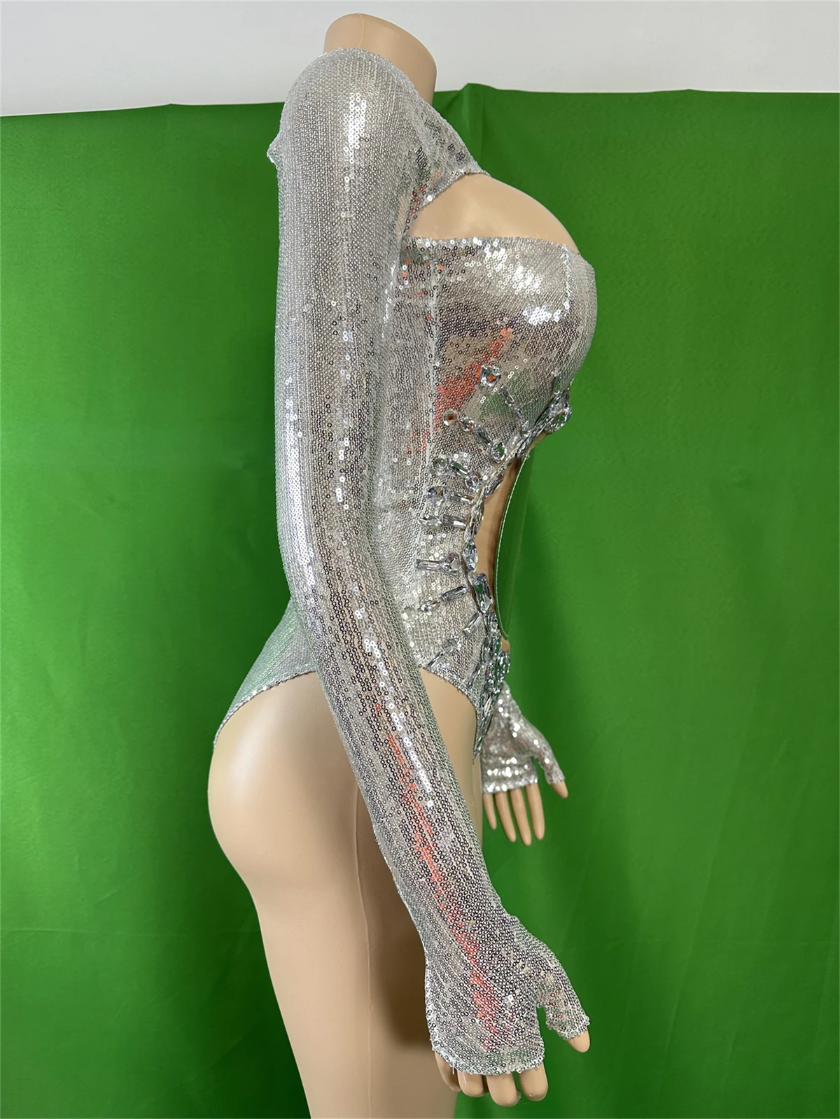 Body de lentejuelas con diamantes de imitación brillantes para mujer, ropa de escenario para fiesta de cumpleaños, Drag Queen, traje de club nocturno, disfraz de baile de actuación de cantante