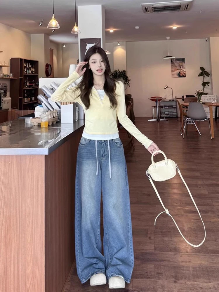 Slim Fit Or Svel Camiseta feminina longa Sve V-ne mistura de algodão e poliéster outono top fofo camada base Sle irt