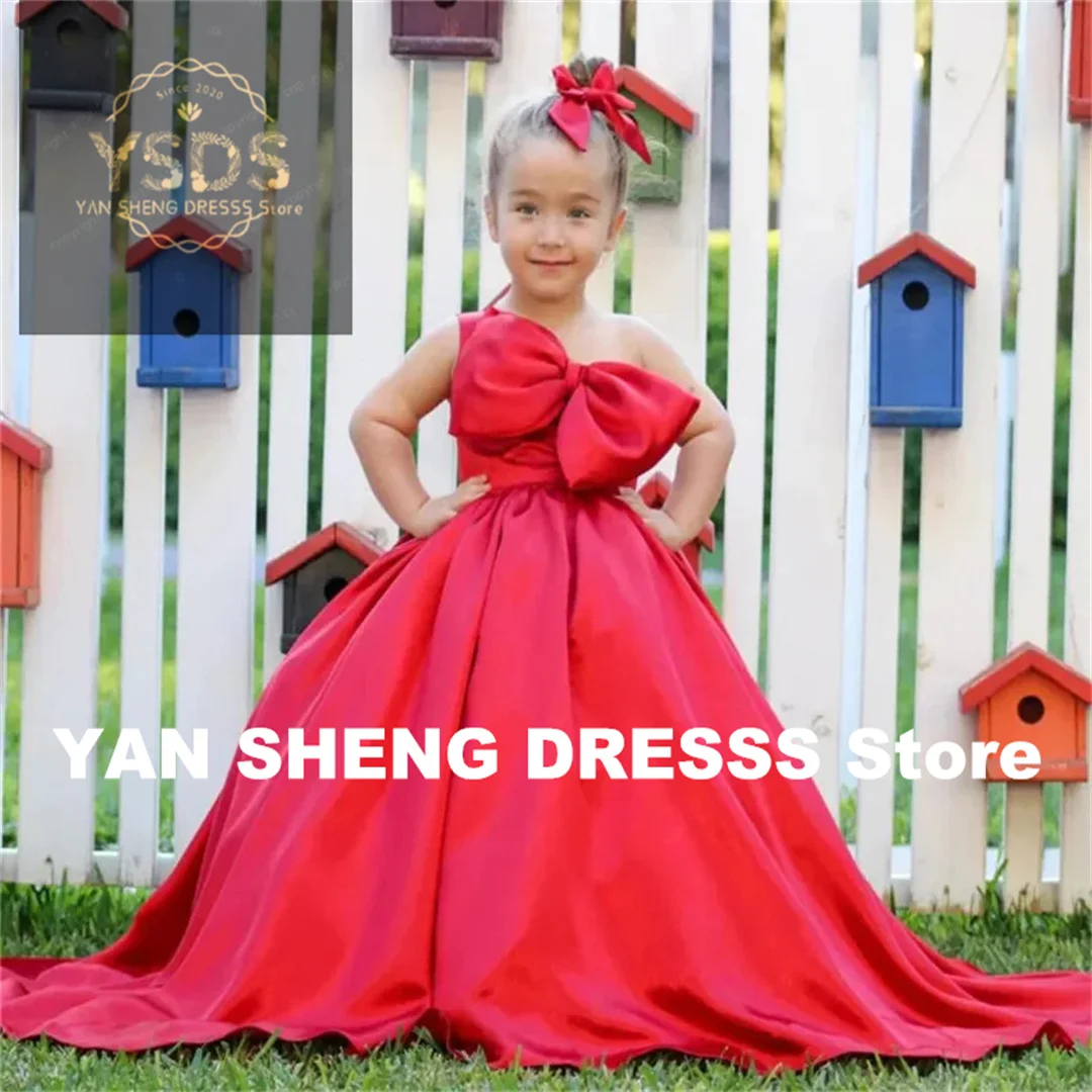 Customized With Bow Flower Girl Dress For Wedding Floor Length Princess Child First Eucharistic Birthday Party Dresses