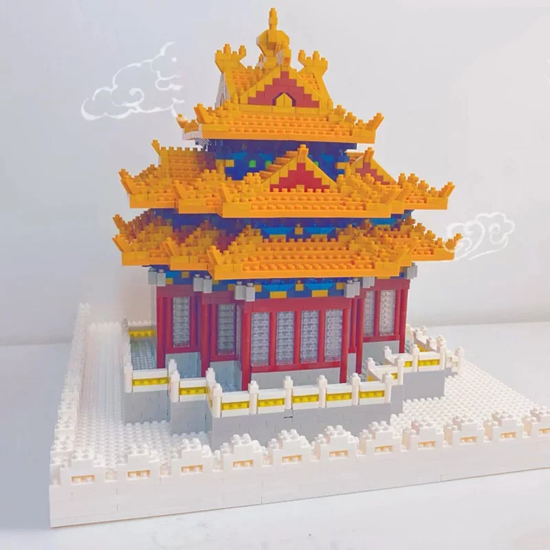 YZ 9133 World Architecture Imperial Palace Watchtower Pavilion Tower Mini Diamond Blocks Bricks Building Toy For Children No Box