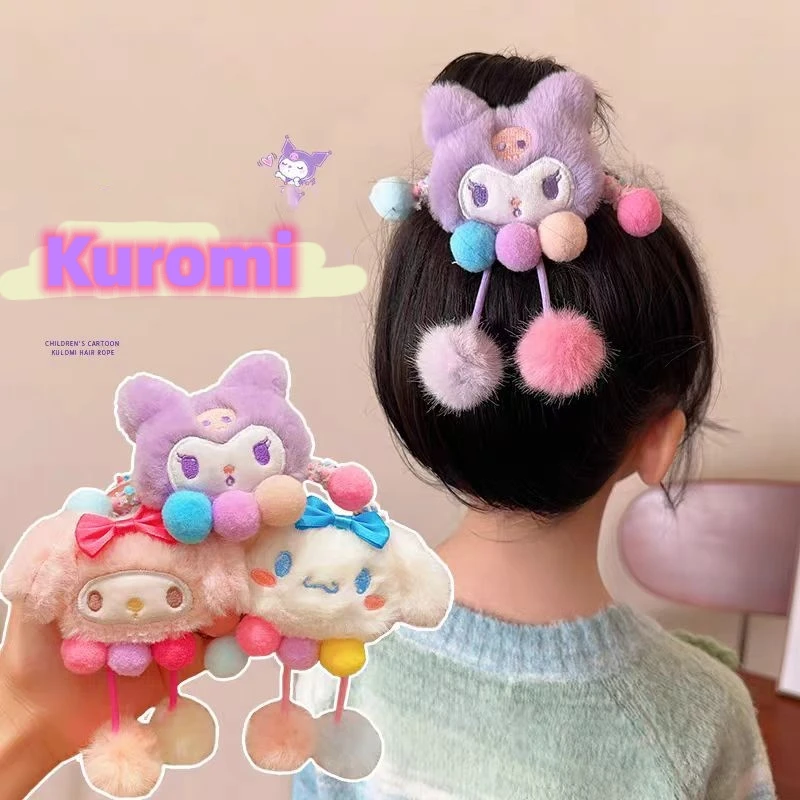 أربطة شعر مرنة من القطيفة اللطيفة للأطفال للفتيات، ربطات شعر كرتونية سانريو، أربطة مطاطية، أغطية الرأس، إكسسوارات الشعر #1