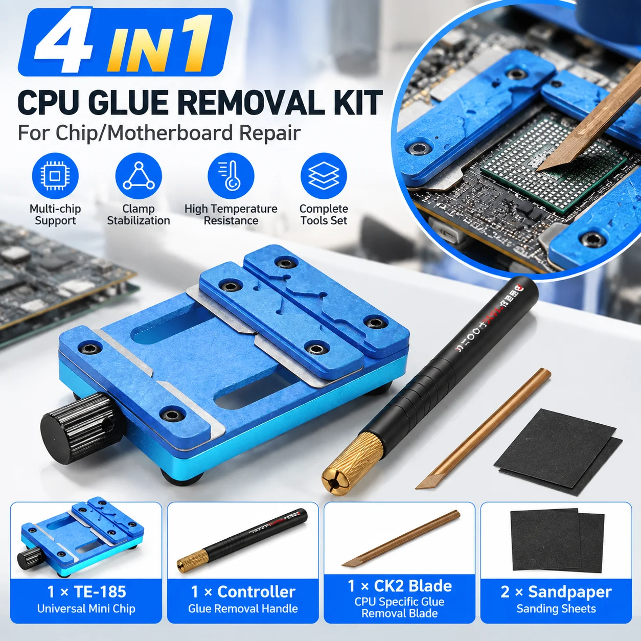 Universal Mini Chip PCB Fixture CPU Glue Removal Kit with IC Scraper Blade for Mobile Phone Motherboard Repair Tool
