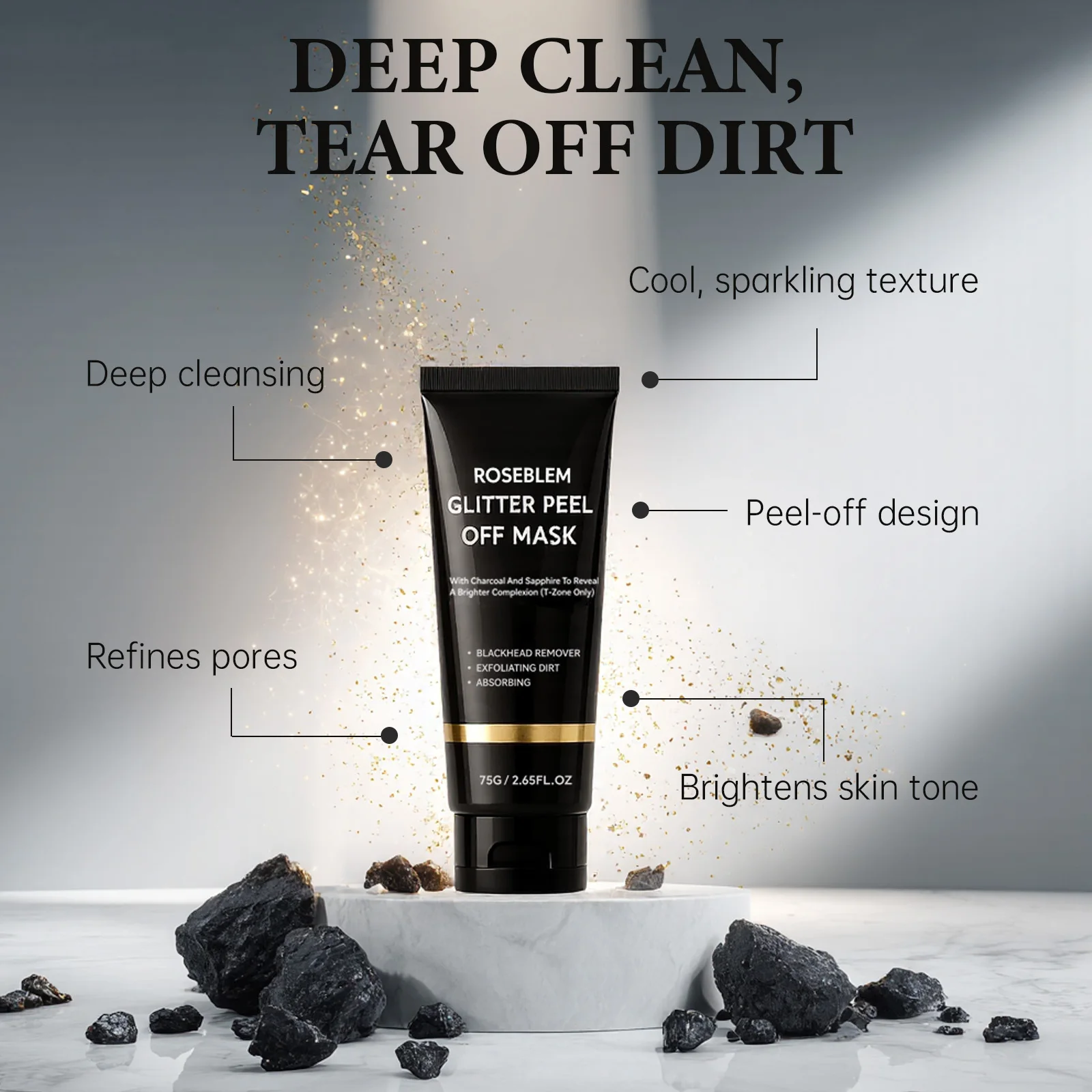 Natural Charcoal Blackhead Peel-Off Mask, Deep Cleansing, Oil Control, Suitable for Oily Skin, Unclogs Pores, Brightens Skin