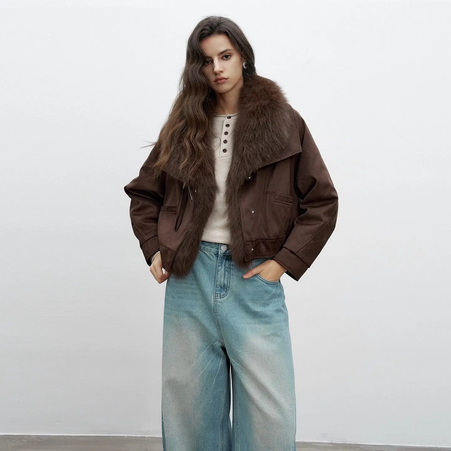 

Removable Imitation Fox Fur Collar 2025 Winter New Pie Overcome Cotton Jacket Women's Suede Imitation Fur Coat Short