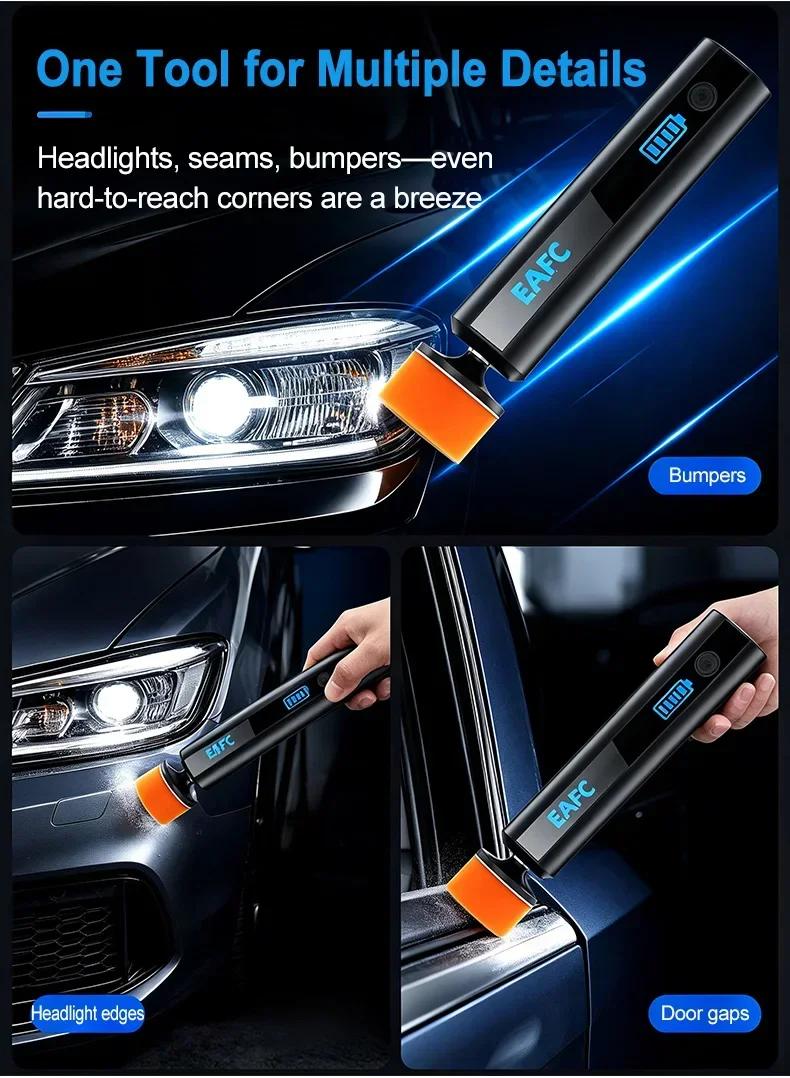 EAFC 40W Kabelloser Mini-Autopolierer, Handgehaltener Buffer mit 3 Schwammpads, Typ-C Aufladbar für Kratzerentfernung, Detailing, Auto und Heimgebrauch – Detail 5
