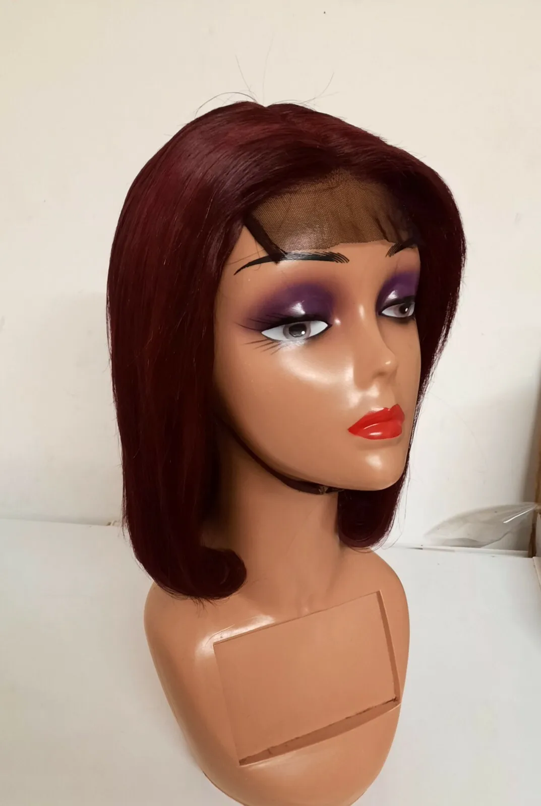 

12a 100% Brazilian Shoulder Bob LACE closure Wig 12” 99j 200% UKstock