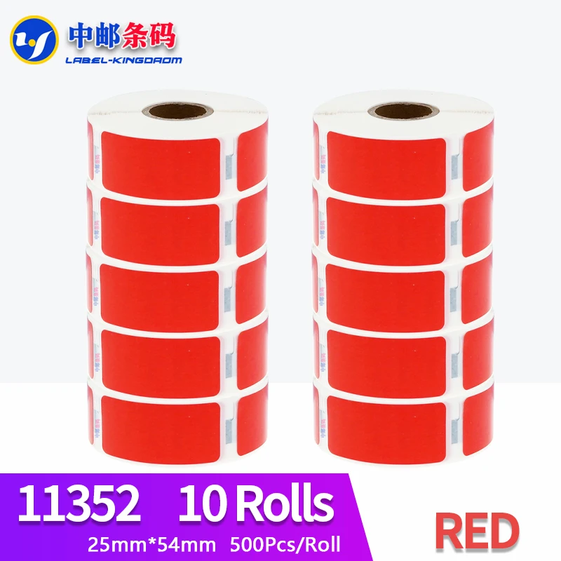 10 Rolls Dymo 11352 Red Color Generic Label 25mm*54mm 500Pcs Compatible for LW400 LW450 Turbo 4XL Thermal Printer